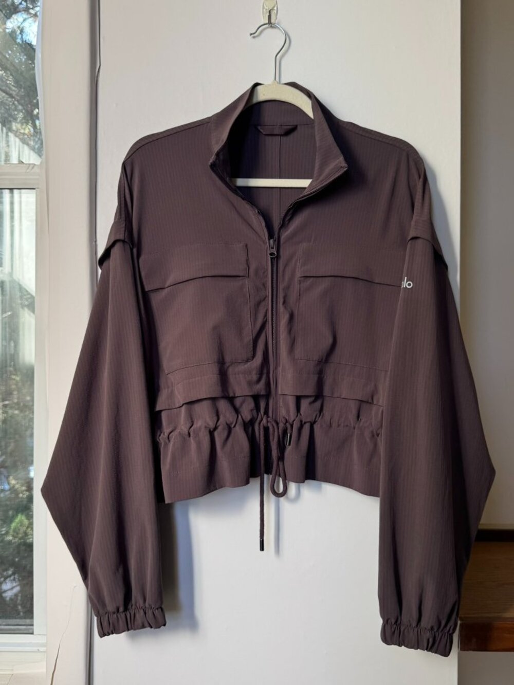 ALO Yoga Ready Set Zip-Up High-Neck Jacket Raisin Brown Medium